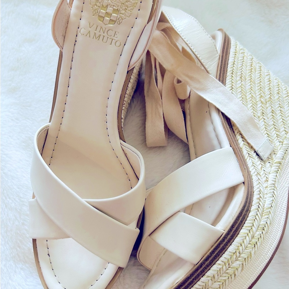 Vince Camuto Cream Espadrille Shoes with Ankle Strap